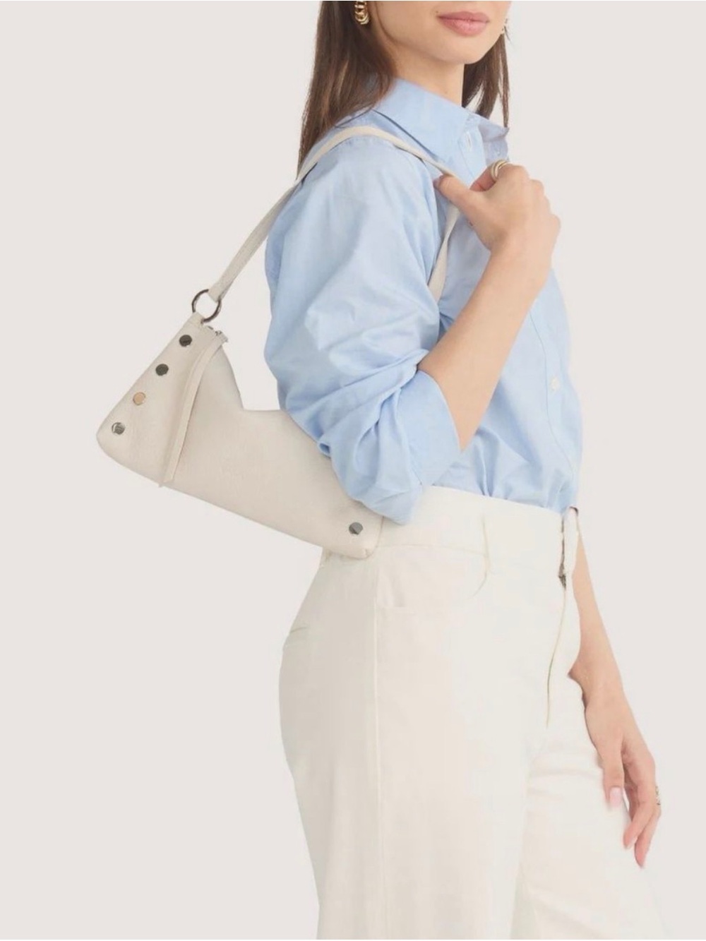 HAMMIT Kyle Women’s Cream Shoulder Bag - Minimal Leather Shoulder Purse